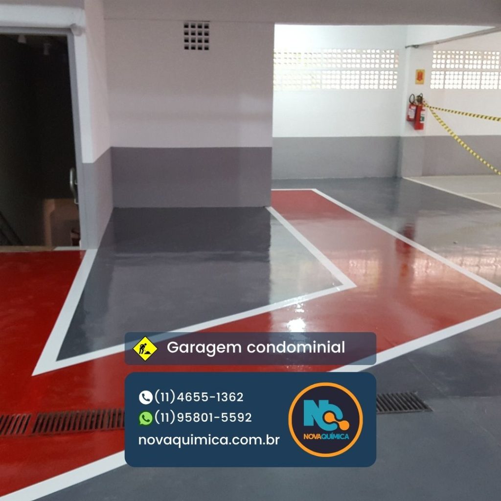 Pintura e demarcação de piso em  garagem condominial, obra executada pela NOVA QUÍMICA REVESTIMENTOS EM PISOS INDUSTRIAIS. Peça um orçamento sem compromisso em nosso WhatsApp (11) 958015592. Atendemos indústria e comércio em todo o Brasil.