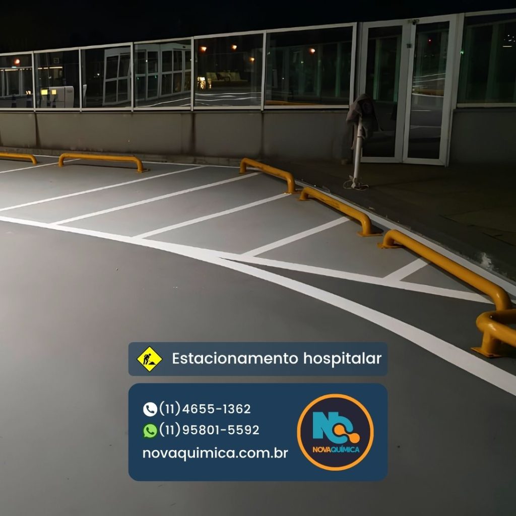 Pintura e demarcação de piso em  de área externa do hospital Albert Einstein, obra executada pela NOVA QUÍMICA REVESTIMENTOS EM PISOS INDUSTRIAIS. Peça um orçamento sem compromisso em nosso WhatsApp (11) 958015592. Atendemos indústria e comércio em todo o Brasil.